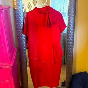 Stunning work/church red dress with peplum and pencil skirt! Curve hugging!
